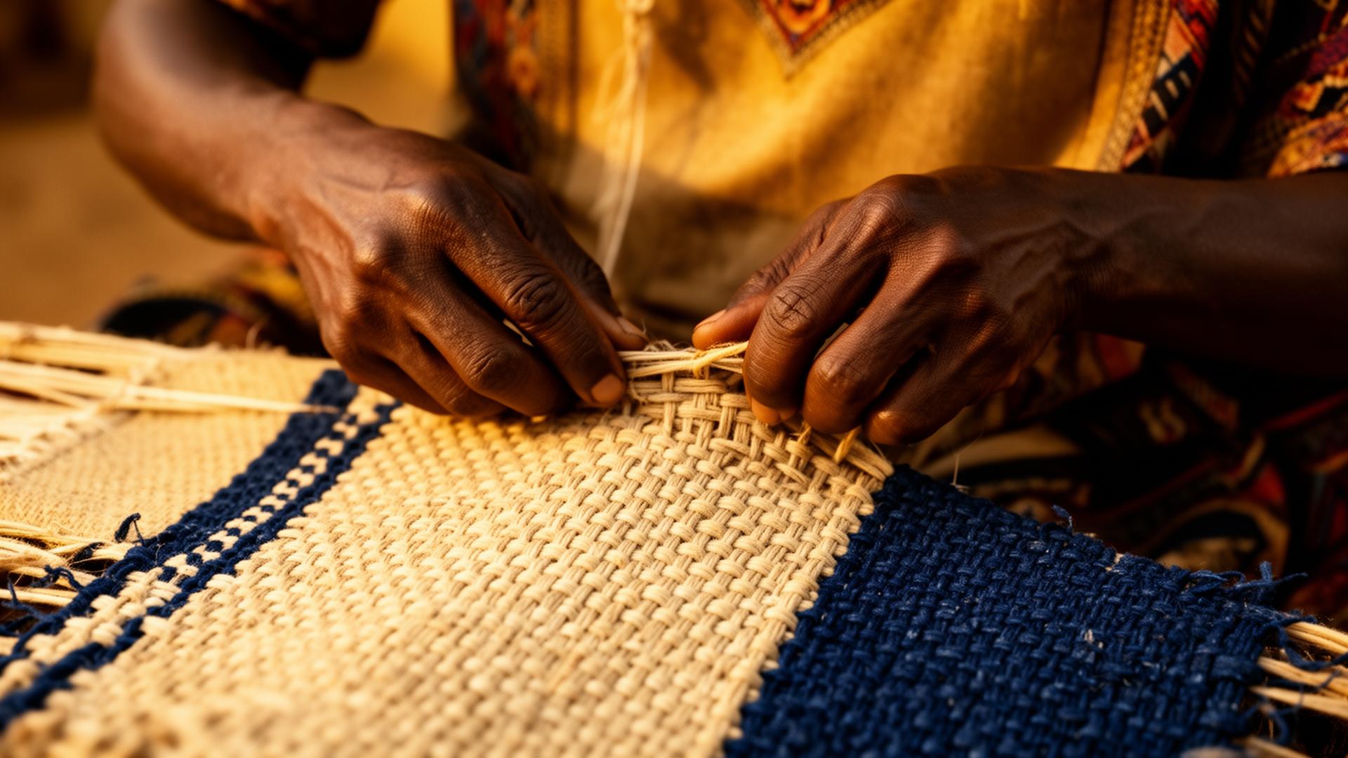 Mains d'artisan tissant un textile